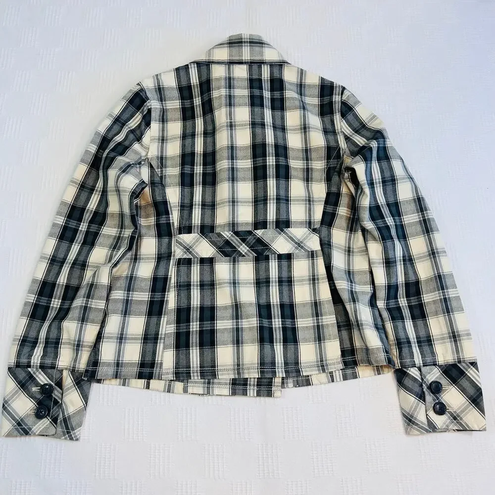 Aeropostale Womens L Double-Breasted Jacket Black White Plaid 100% Cotton